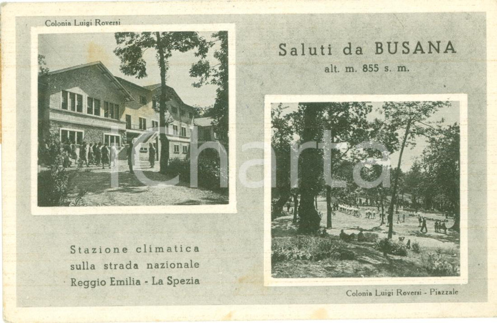 Cartolina originale da collezione 1952 BUSANA RE Colonia climatica Luigi ROVERSI Vedutine Cartolina FP VG 1