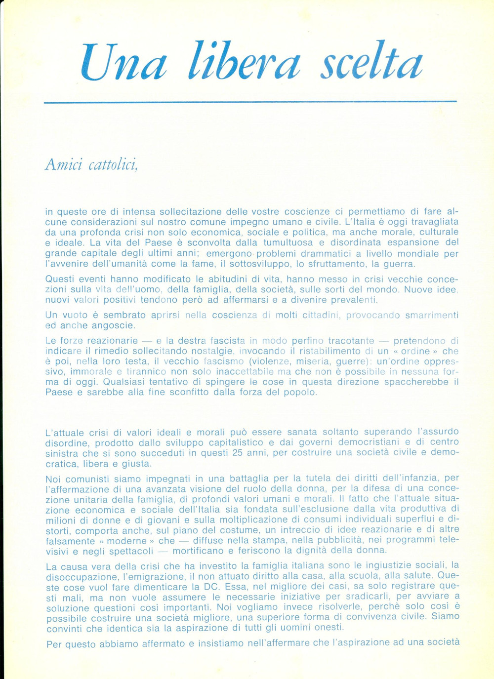 Materiale pubblicitario d’epoca 1972 PROPAGANDA POLITICA PCI Cattolici votate Comunista, non DC Volantino 1
