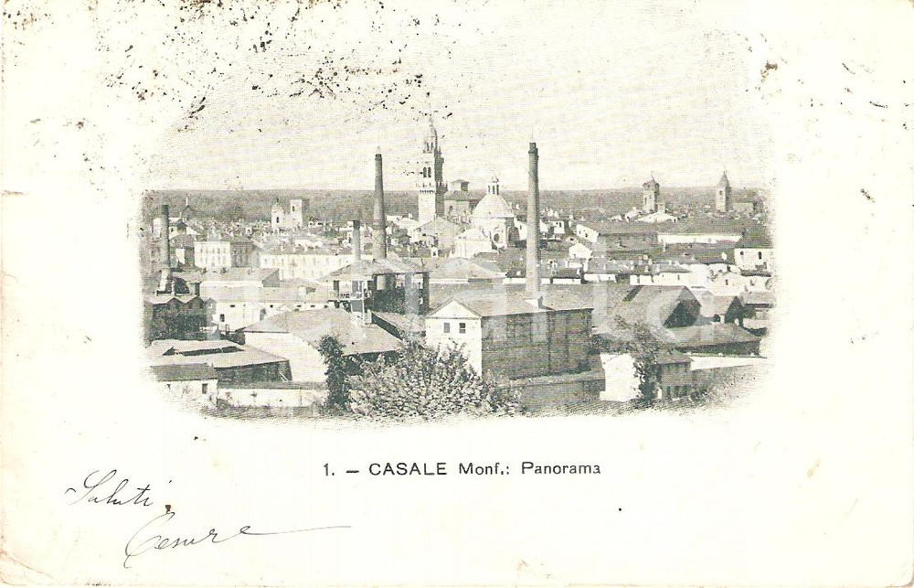 Cartolina originale da collezione 1902 CASALE MONFERRATO AL Panorama con TORRE CIVICA Cartolina FP VG 1