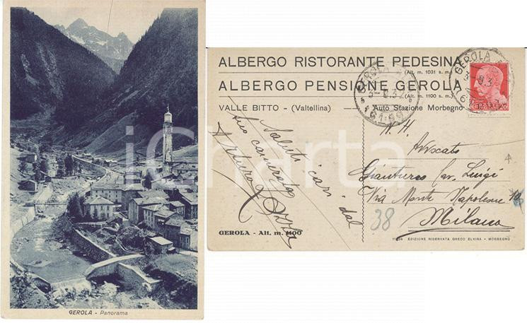 Autografo originale 1932 GEROLA SO Arturo LOZZA a Luigi GIANTURCO PNF MILANO Albergo PEDESINA 1