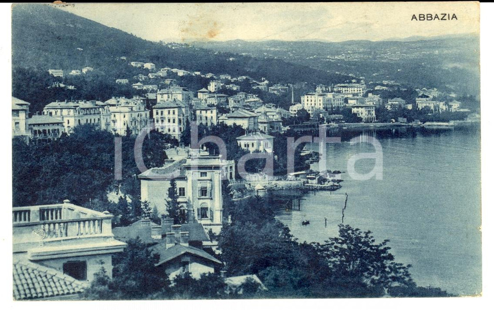 Cartolina originale da collezione 1926 ABBAZIA Opatija CROAZIA Veduta panoramica DANNEGGIATA FP NV 1