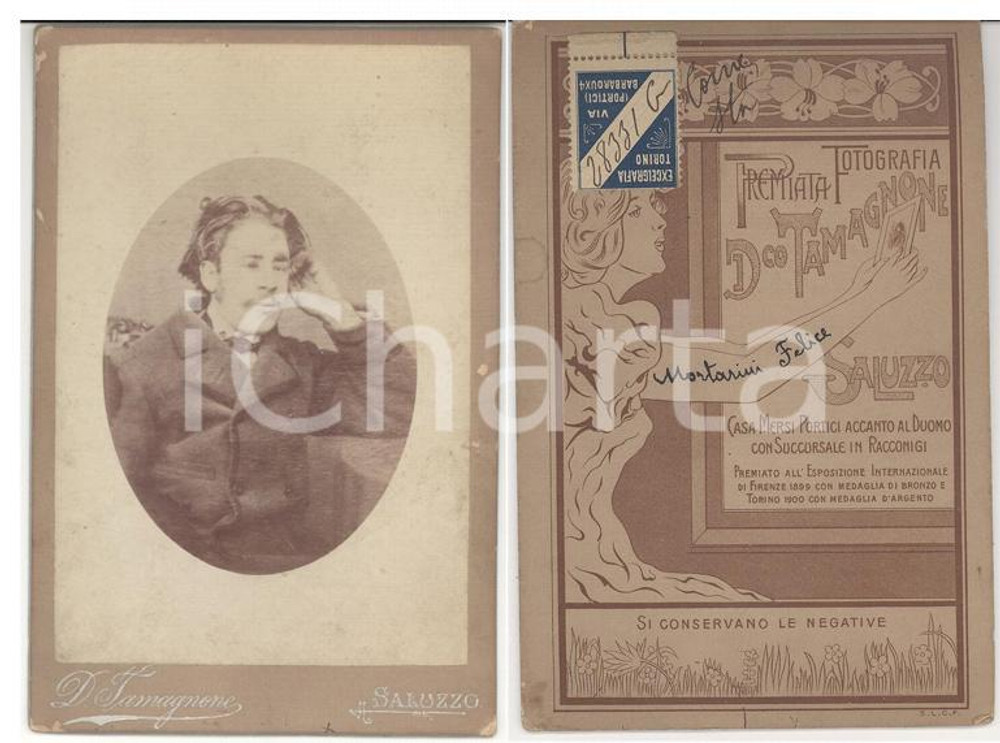 Fotografia d epoca originale 1900 ca SALUZZO CN Ritratto di Felice MORTARINI Foto TAMAGNONE 1