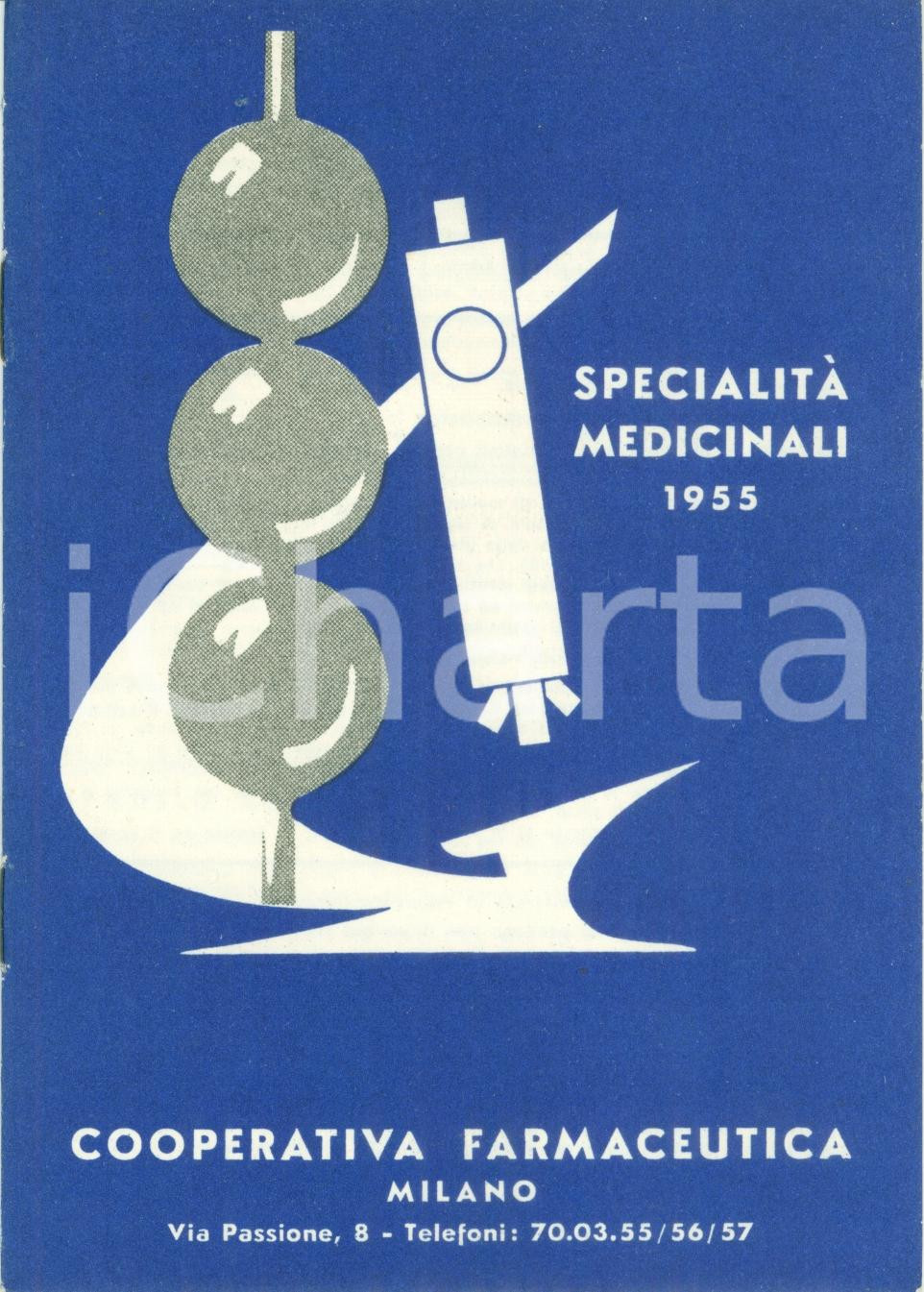 Materiale pubblicitario d’epoca 1955 MILANO Passione 8 Cooperativa farmaceutica specialità medicinali Opuscolo 1
