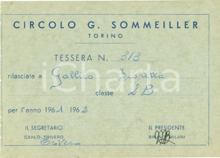 Oggetto da collezione cartaceo 1961 TORINO Circolo SOMMEILLER Tessera Fiorella GALLINO 1