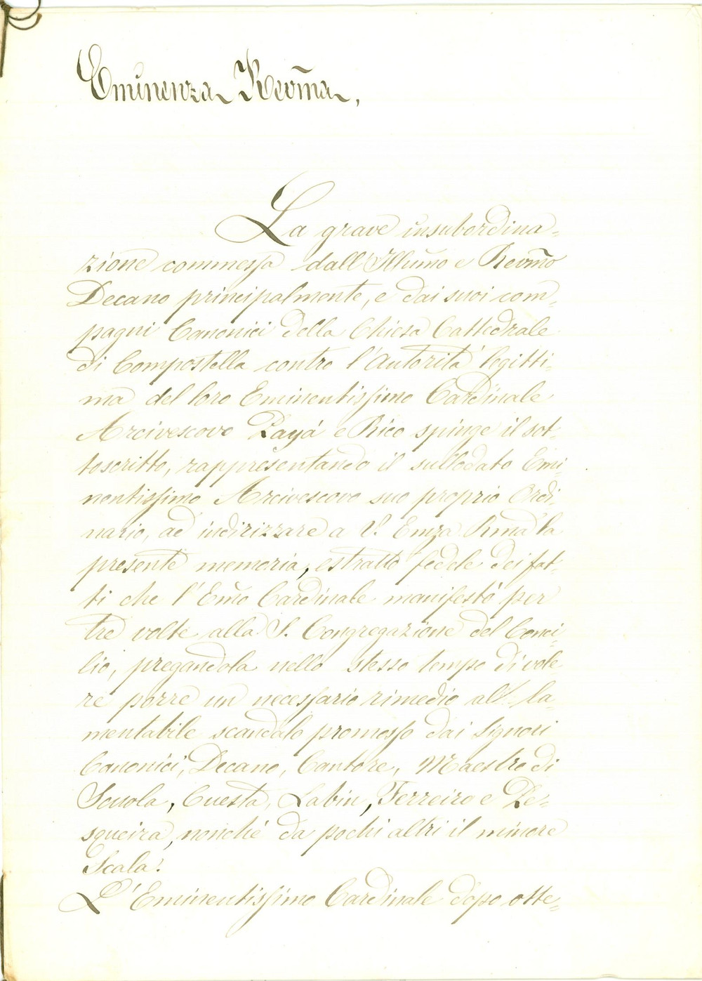 Documento originale, autentico 1880 SANTIAGO DE COMPOSTELA Ammutinamento contro Miguel PAYA  Y RICO arcivescovo 1