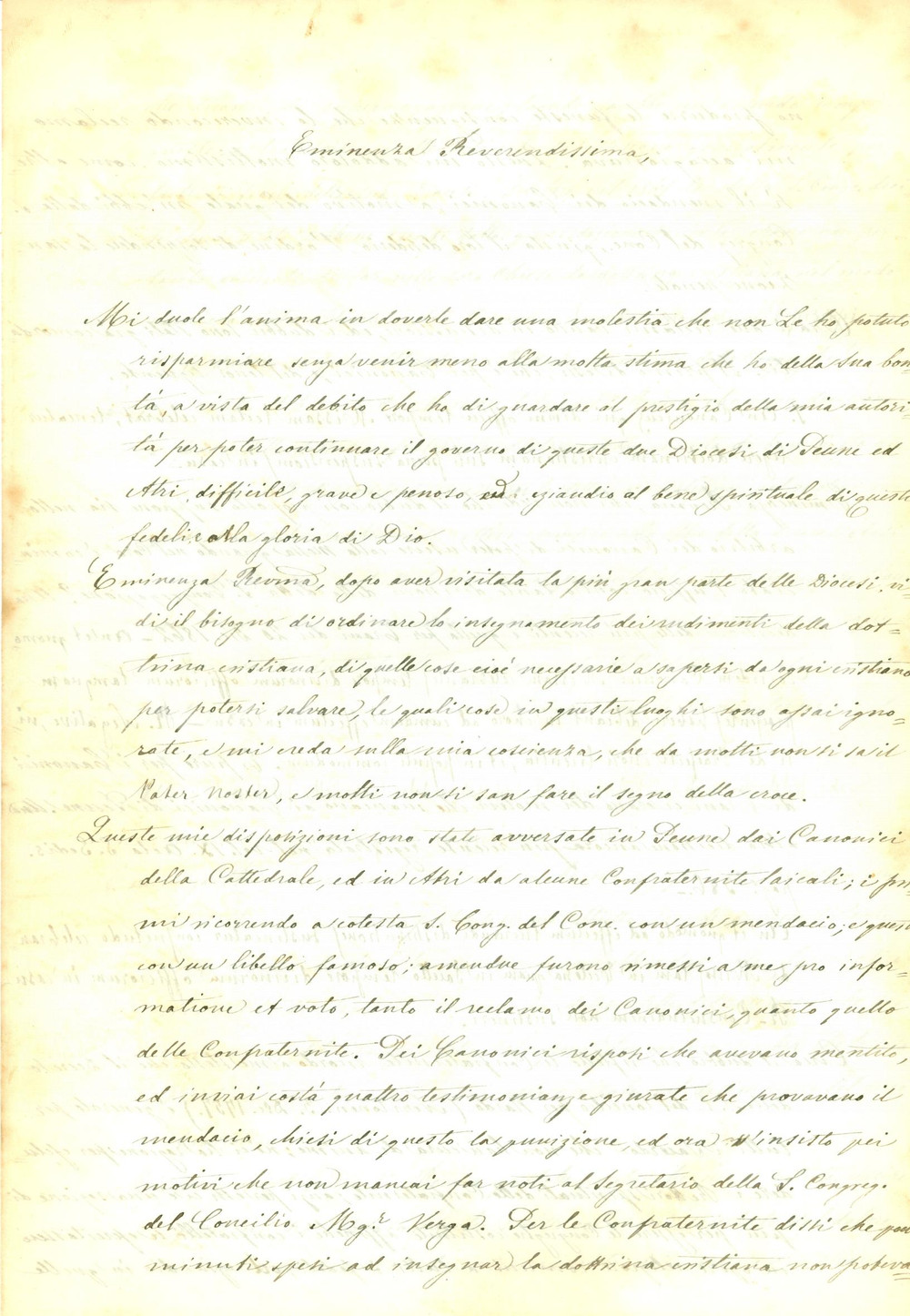 Documento originale, autentico 1879 PENNE AQ Vescovo Luigi MARTUCCI qui nessuno conosce dottrina AUTOGRAFO 1
