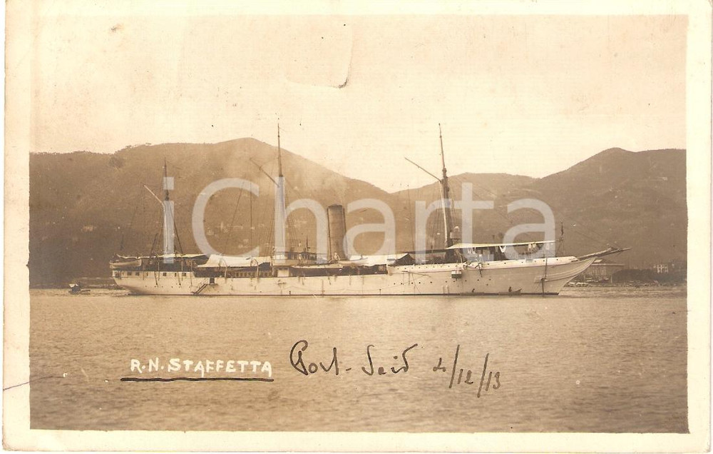 Cartolina originale da collezione 1913 LA SPEZIA Regia nave STAFFETTA Marina militare Cartolina FP VG 1