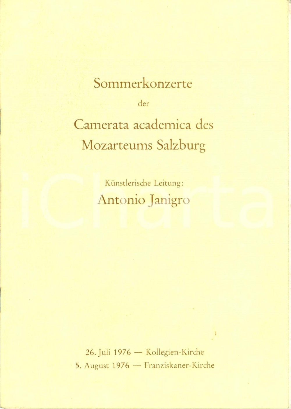 Materiale pubblicitario d’epoca 1976 SALZBURG AU Sommerkonzerte des MOZARTEUMS Antonio JANIGRO Programma 1