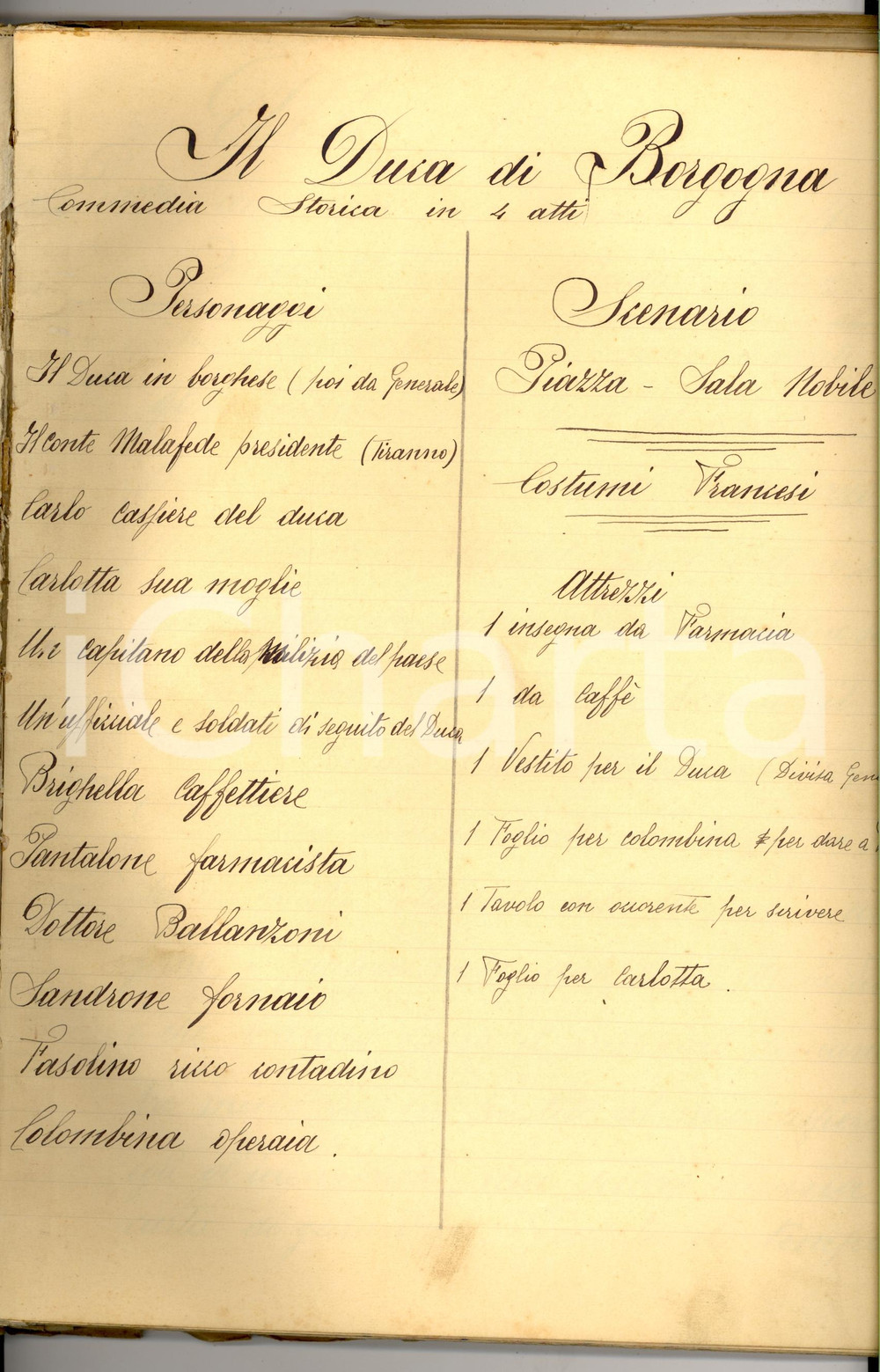 Manoscritto, lettera originale 1943 IL DUCA DI BORGOGNA Commedia  Copione manoscritto TEATRO INEDITO? 84 pp. 1