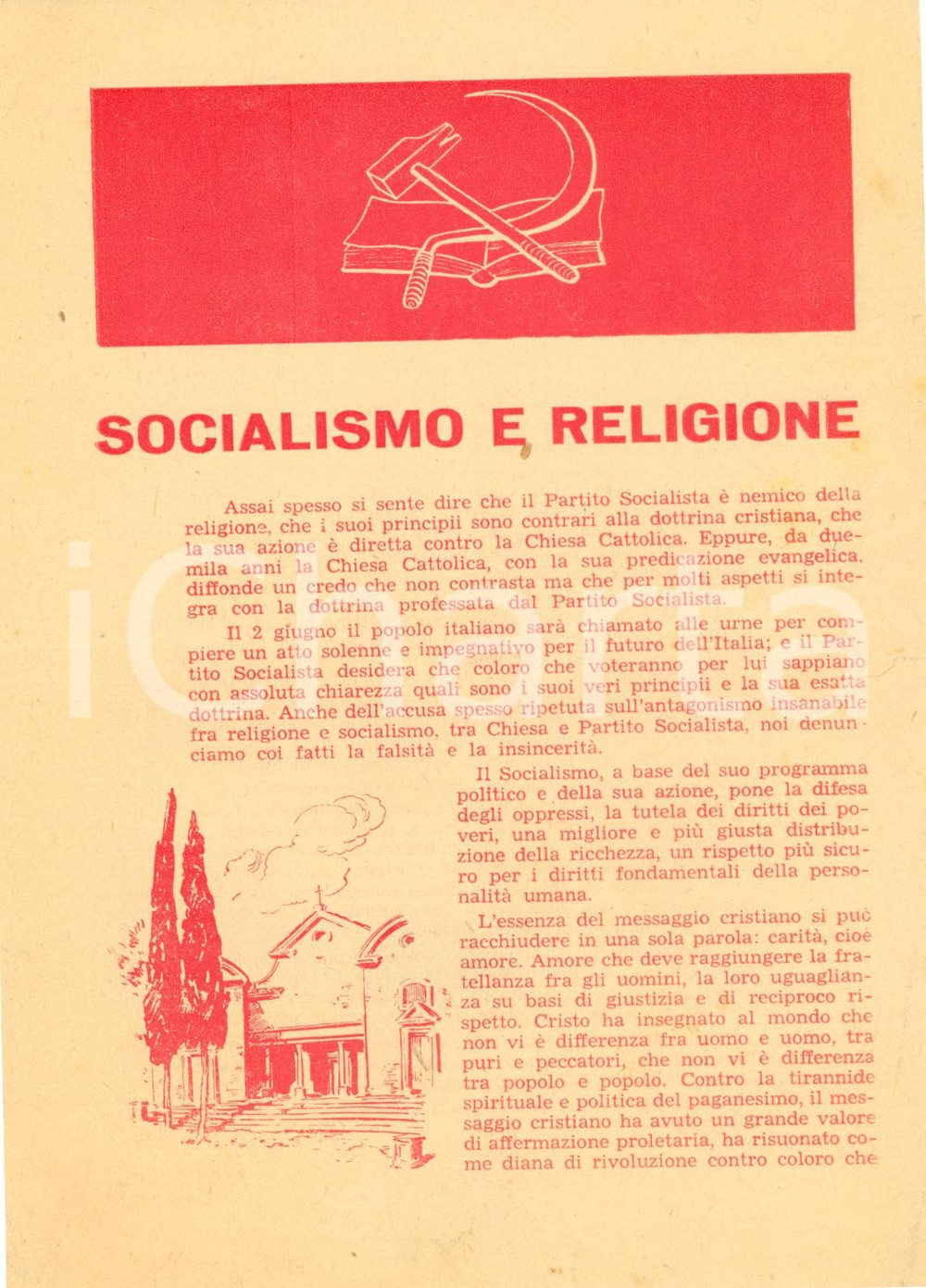 Materiale pubblicitario d’epoca 1946 MILANO Elezioni 2 giugno Socialismo e religione non sono in conflitto 1