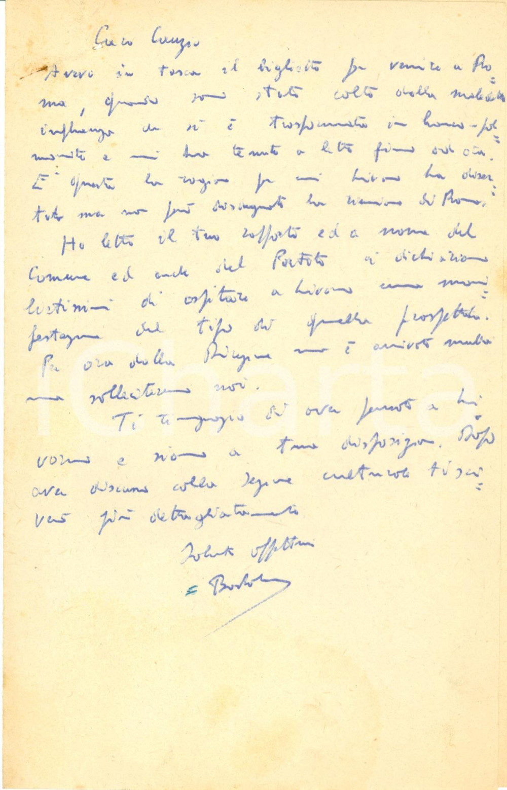 Autografo originale 1955 LIVORNO PCI Sergio BERTELLI approva organizzazione manifestazione AUTOGRAFO 1
