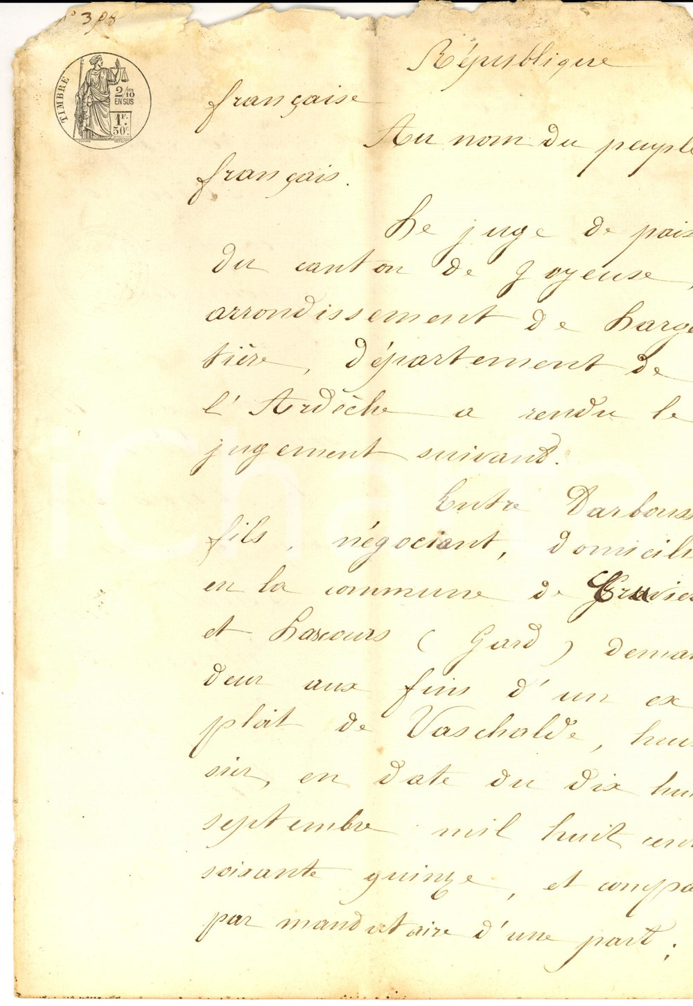 Documento originale, autentico 1880 ca LARGENTIERE F Marchant DARBOUSSE contre débiteur Frédéric SALEL 1