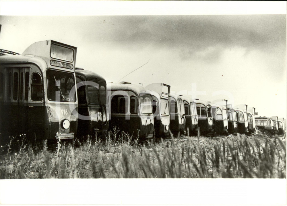 Fotografia d epoca originale 1979 AMSTERDAM NL Cimitero dei tram dismessi in attesa di rottamazione Foto 1