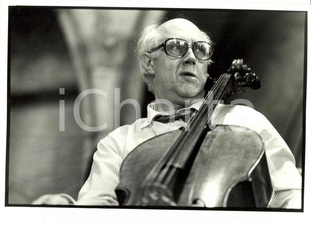 Fotografia d epoca originale 1985 GUEBWILLER F Mstislav ROSTROPOVITCH e violoncello pausa prove concerto 1