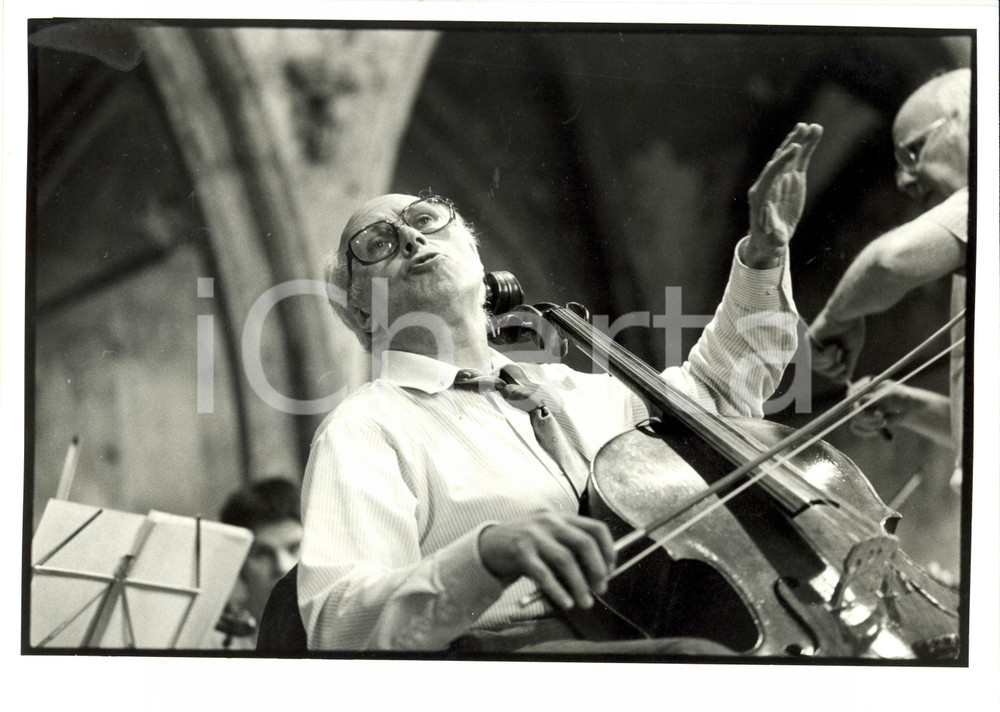 Fotografia d epoca originale 1985 GUEBWILLER F Mstislav ROSTROPOVITCH prova concerto Orchestra PAUL KUENTZ 1
