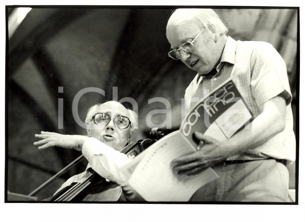 Fotografia d epoca originale 1985 GUEBWILLER F Mstislav ROSTROPOVITCH e Paul KUENTZ durante prove Foto 1