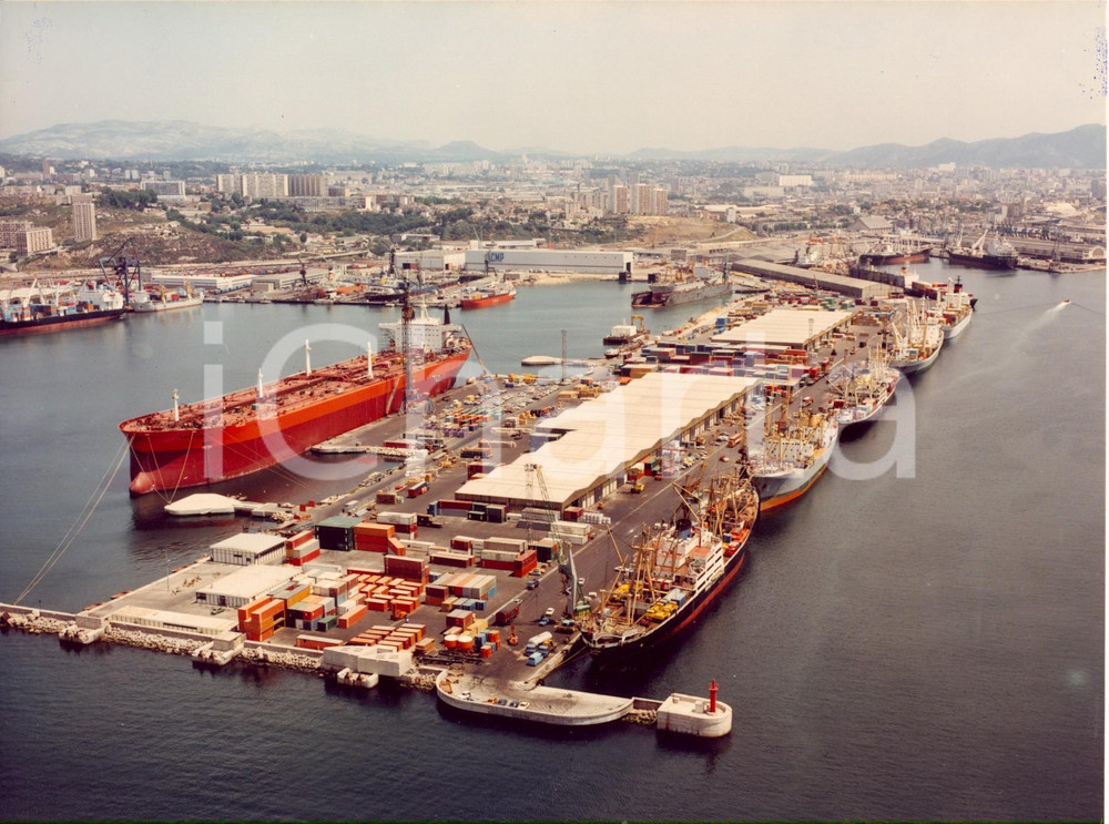 Fotografia d epoca originale 1980 ca PORTO di MARSIGLIA F Veduta aerea banchina container Foto ARTISTICA 1