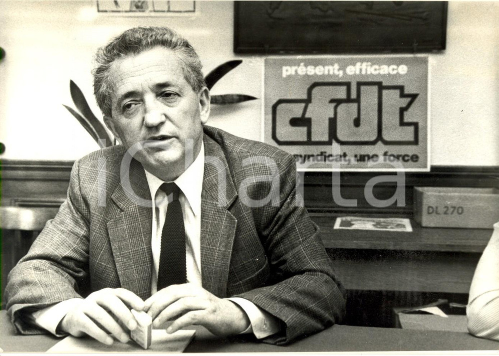Fotografia d epoca originale 1980 ca FRANCIA Ritratto di Edmond MAIRE segretario generale sindacato CFDT 1