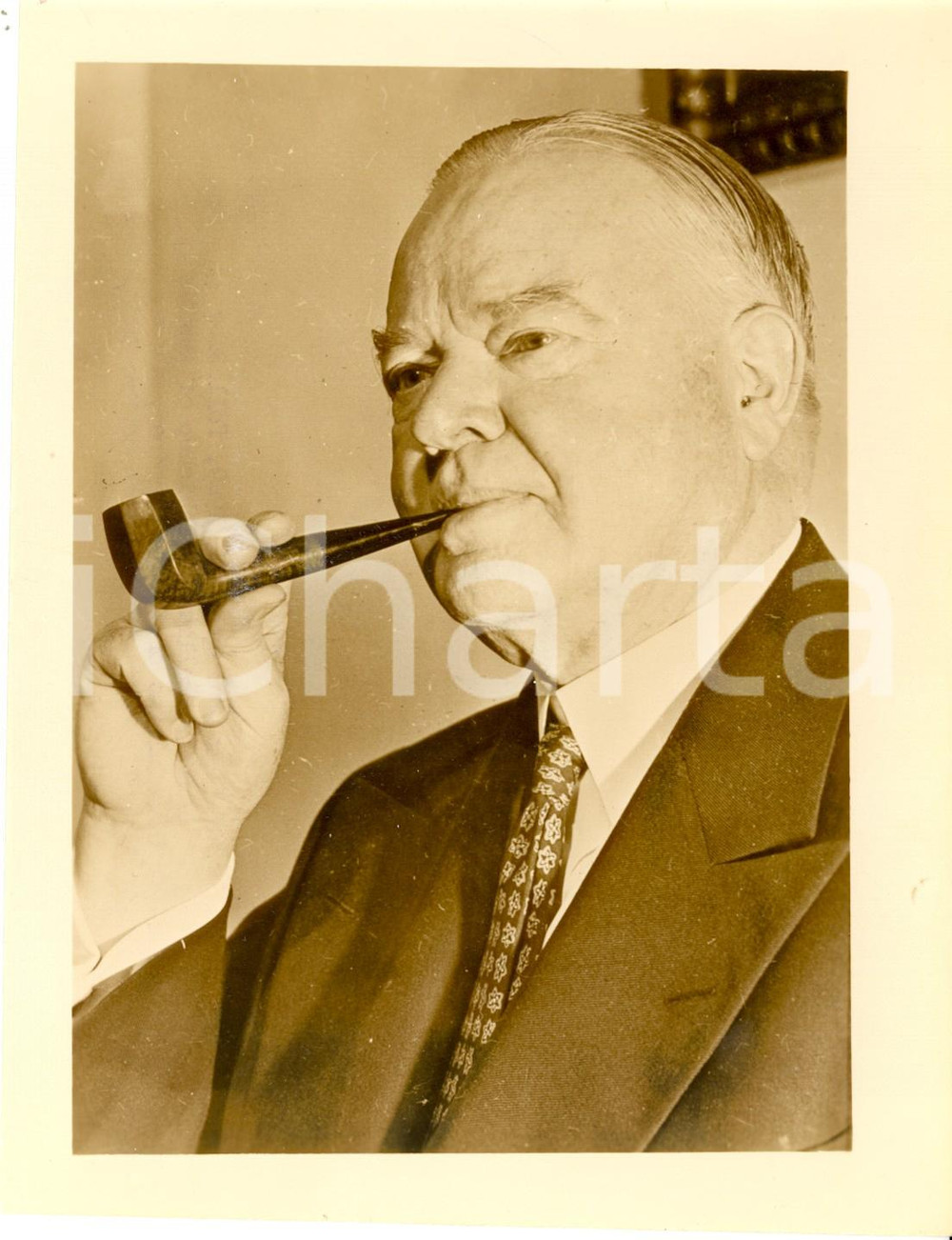 Fotografia d epoca originale 1940 ca USA Ritratto di Herbert HOOVER con la pipa Fotografia 1