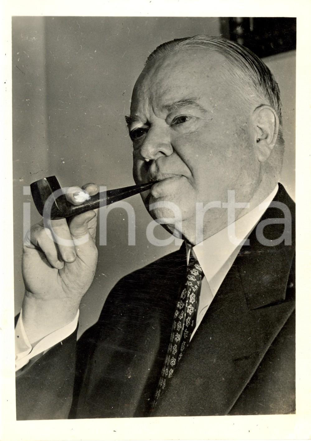 Fotografia d epoca originale 1940 ca USA Ritratto dell ex presidente Herbert HOOVER con la pipa Fotografia 1