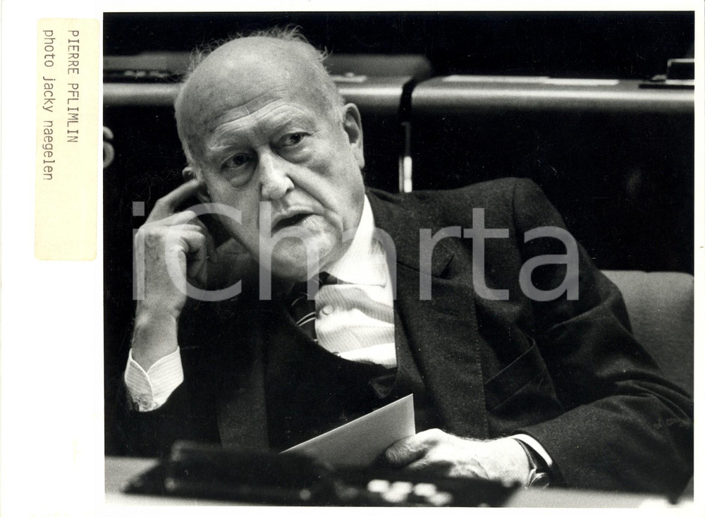 Fotografia d epoca originale 1987 STRASBOURG F Pierre PFLIMLIN durante una seduta del Parlamento europeo 1