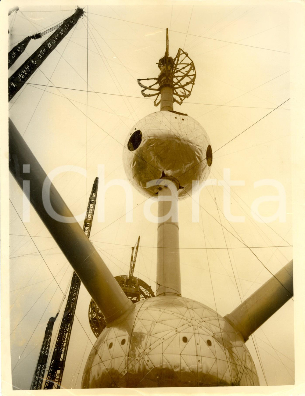 Fotografia d epoca originale 1958 BRUXELLES B Lavori di costruzione ATOMIUM per Esposizione universale 1