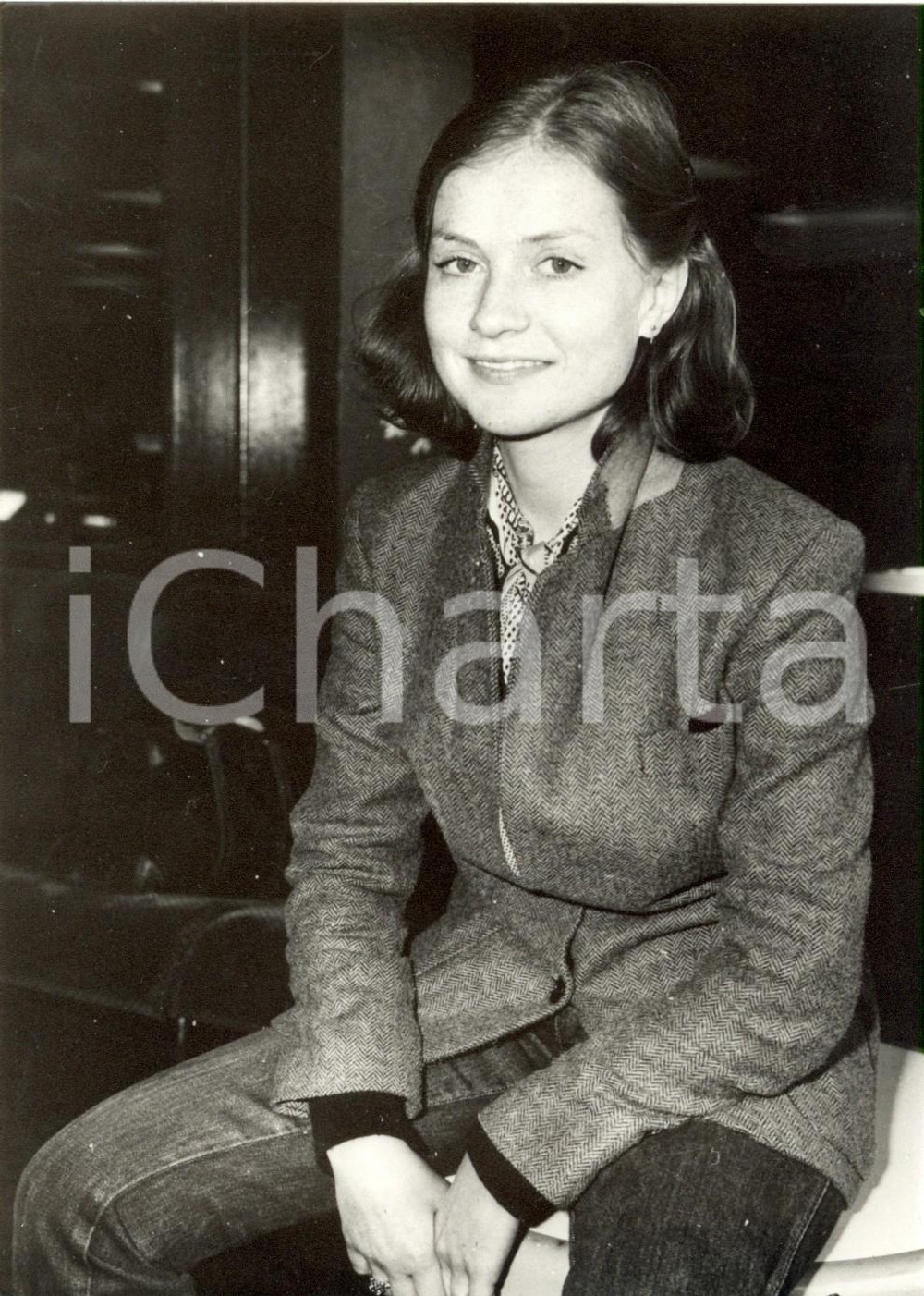 Fotografia d epoca originale 1978 LONDON UK Attrice Isabelle HUPPERT all aeroporto di HEATHROW Fotografia 1