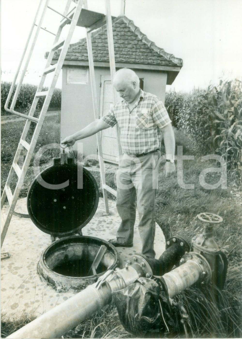 Fotografia d epoca originale 1990 ca ALSACE FRANCE Controllo depositi sotterranei del mais Fotografia 1