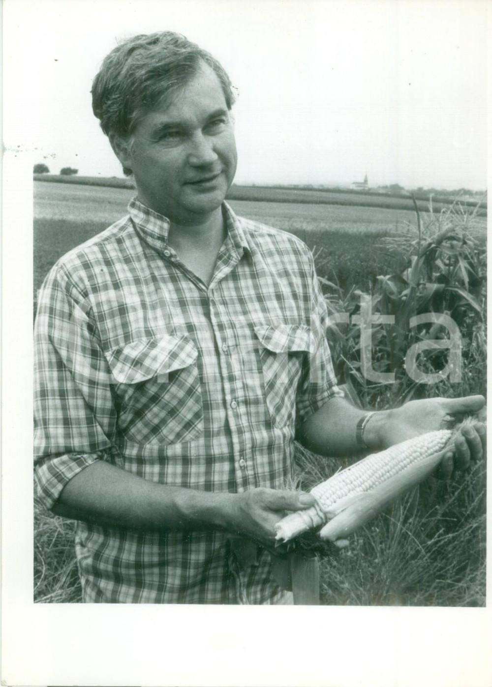 Fotografia d epoca originale 1990 ALSACE FRANCE Coltivatore alsaziano mostra panocchia Fotografia 1