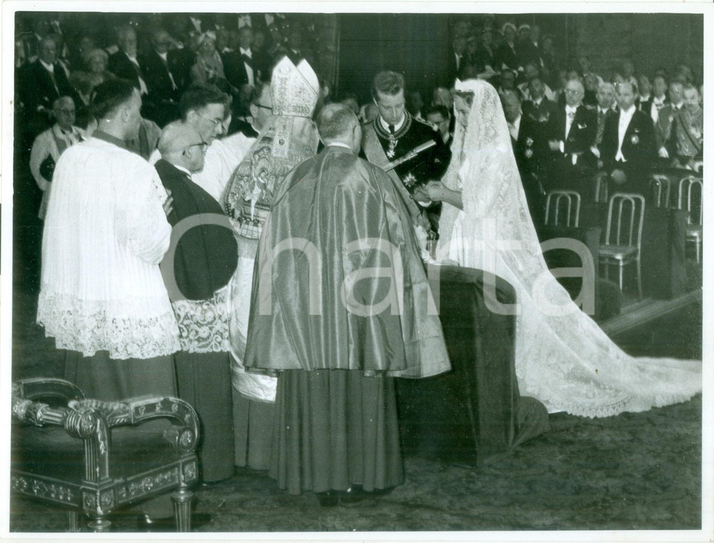 Fotografia d epoca originale 1959 BRUXELLES Mariage princier Alberto II del BELGIO Paola RUFFO DI CALABRIA 1