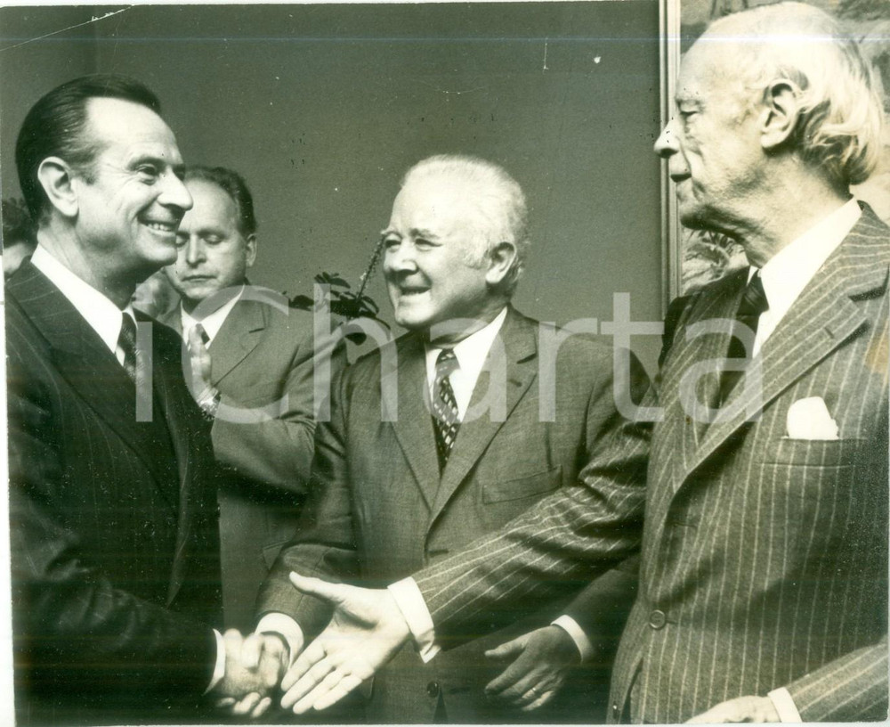 Fotografia d epoca originale 1985 ca FRANCE Politico Jean LECANUET a un incontro di partito Fotografia 1