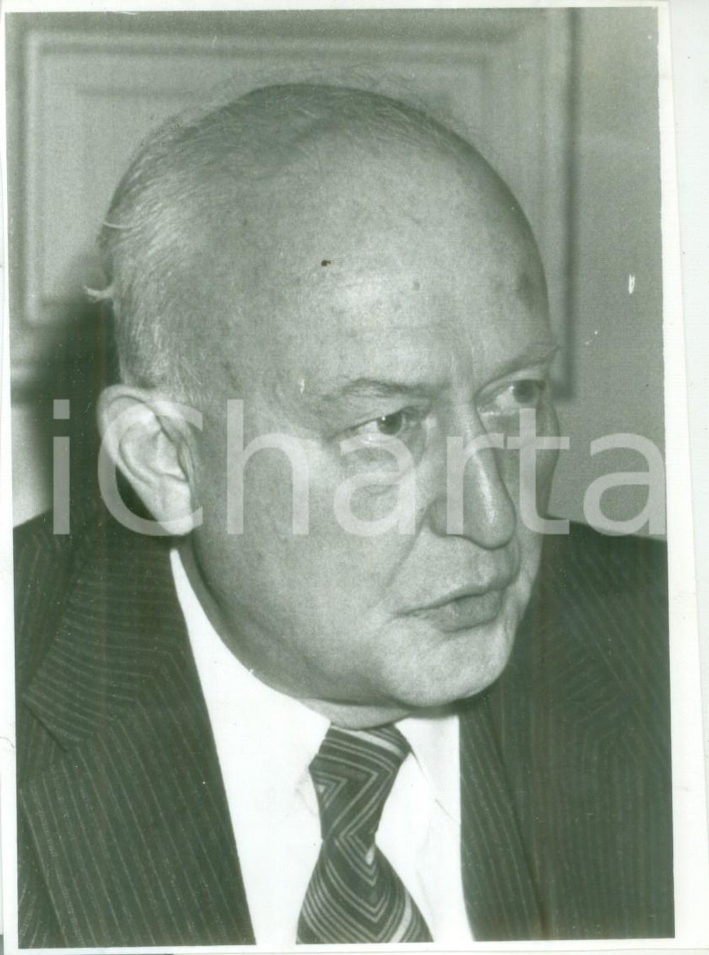 Fotografia d epoca originale 1980 ca PARIS FRANCE Politico Pierre PFLIMLIN durante un incontro Fotografia 1