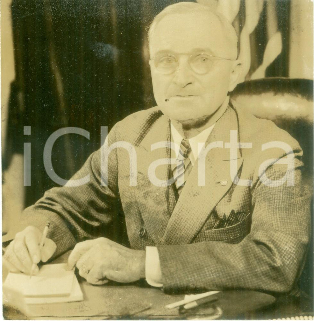 Fotografia d epoca originale 1945 WASHINGTON USA Il presidente Harry S. TRUMAN alla scrivania Fotografia 1