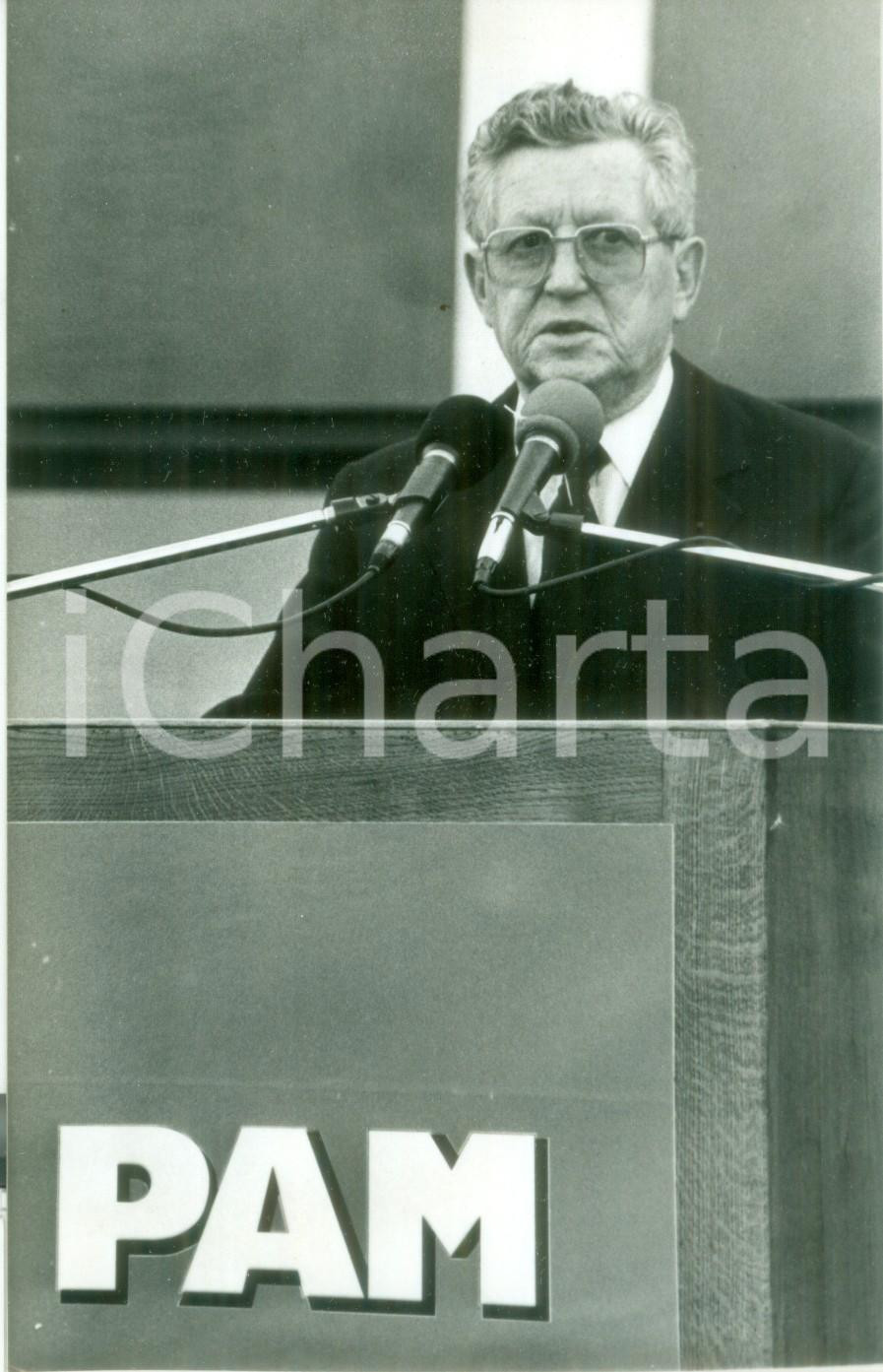 Fotografia d epoca originale 1987 MULHOUSE FRANCE Sindacalista Théo BRAUN inaugura rotative PAM Fotografia 1