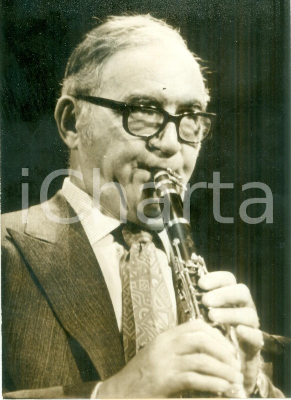 Fotografia d epoca originale 1972 PARIS Clarinettista Benny GOODMAN si esibisce al Palais de CHAILLOT Foto 1