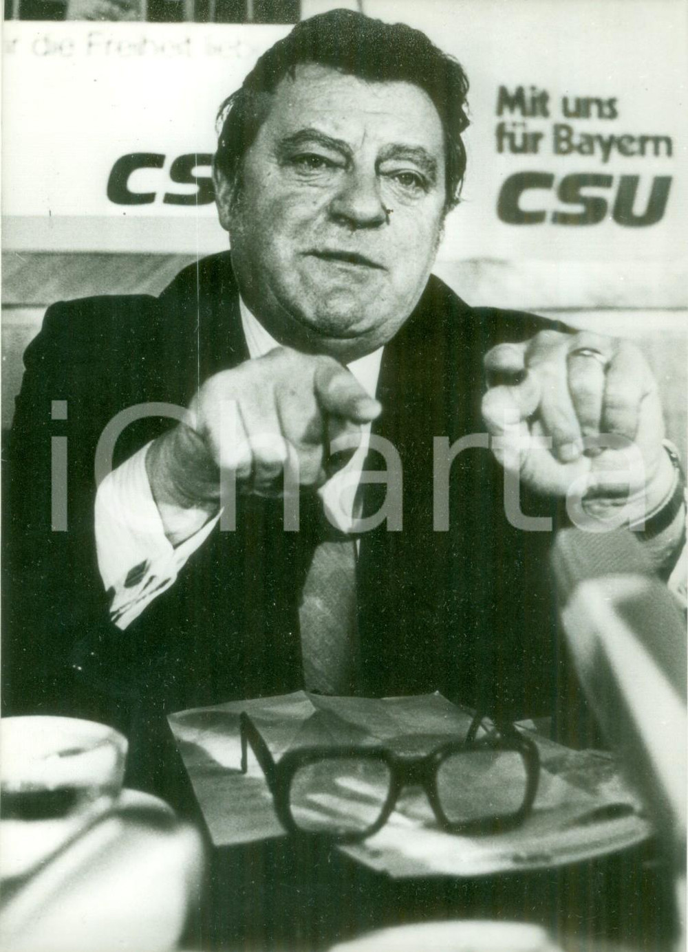 Fotografia d epoca originale 1980 ca GERMANIA Politico Franz Josef STRAUSS in conferenza stampa Fotografia 1