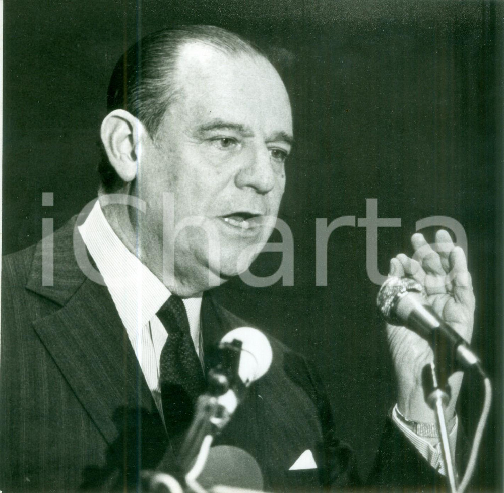 Fotografia d epoca originale 1984 PARIS Politico Raymond BARRE ai microfoni della stampa Fotografia 1