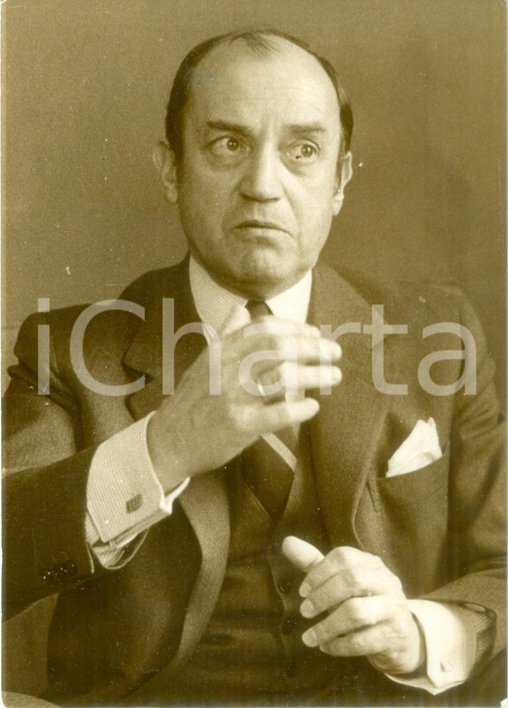 Fotografia d epoca originale 1980 ca MADRID Claude CHEYSSON a un incontro con i giornalisti Fotografia 1