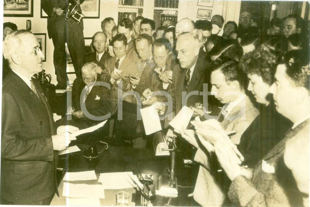 Fotografia d epoca originale 1945 ca WASHINGTON USA Presidente Harry S. TRUMAN in conferenza stampa Foto 1