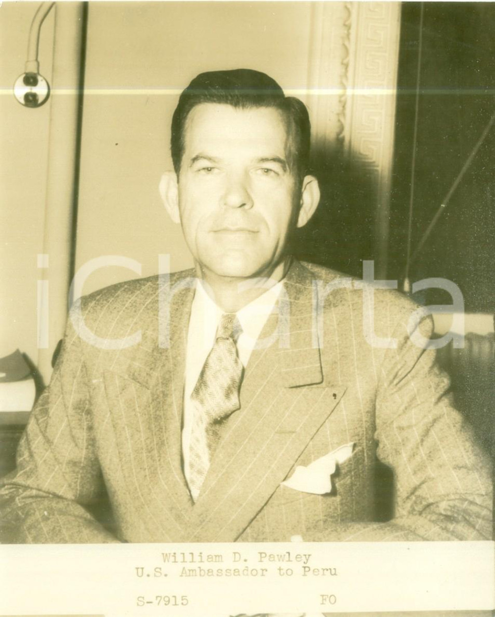 Fotografia d epoca originale 1945 USA William D. PAWLEY U.S. Ambassador to PERU Fotografia 1