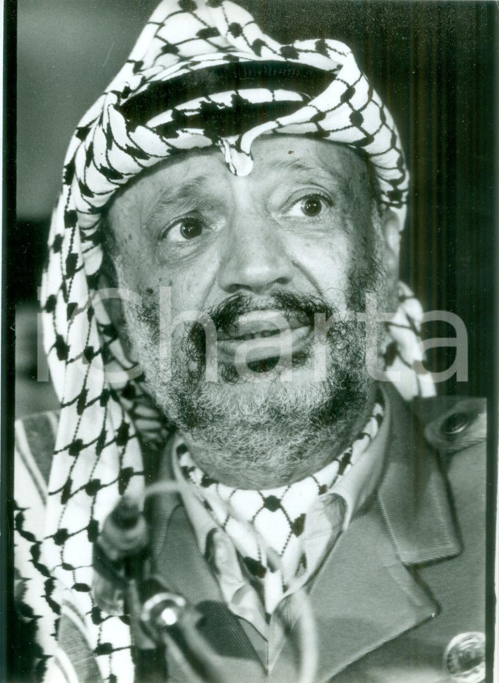 Fotografia d epoca originale 1991 PALESTINA Il leader Yasser ARAFAT in conferenza stampa Fotografia 1