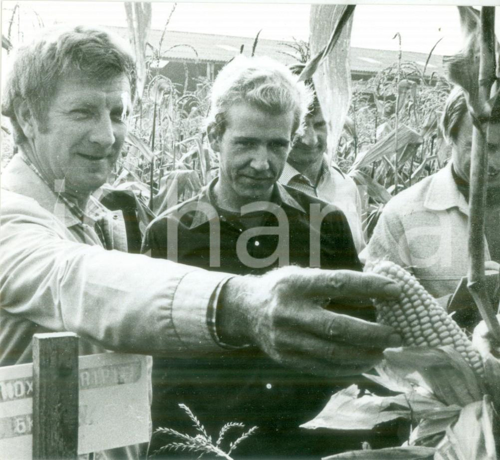 Fotografia d epoca originale 1980 BOSSENDORF FRANCE Contadini provano consistenza pannocchia Fotografia 1