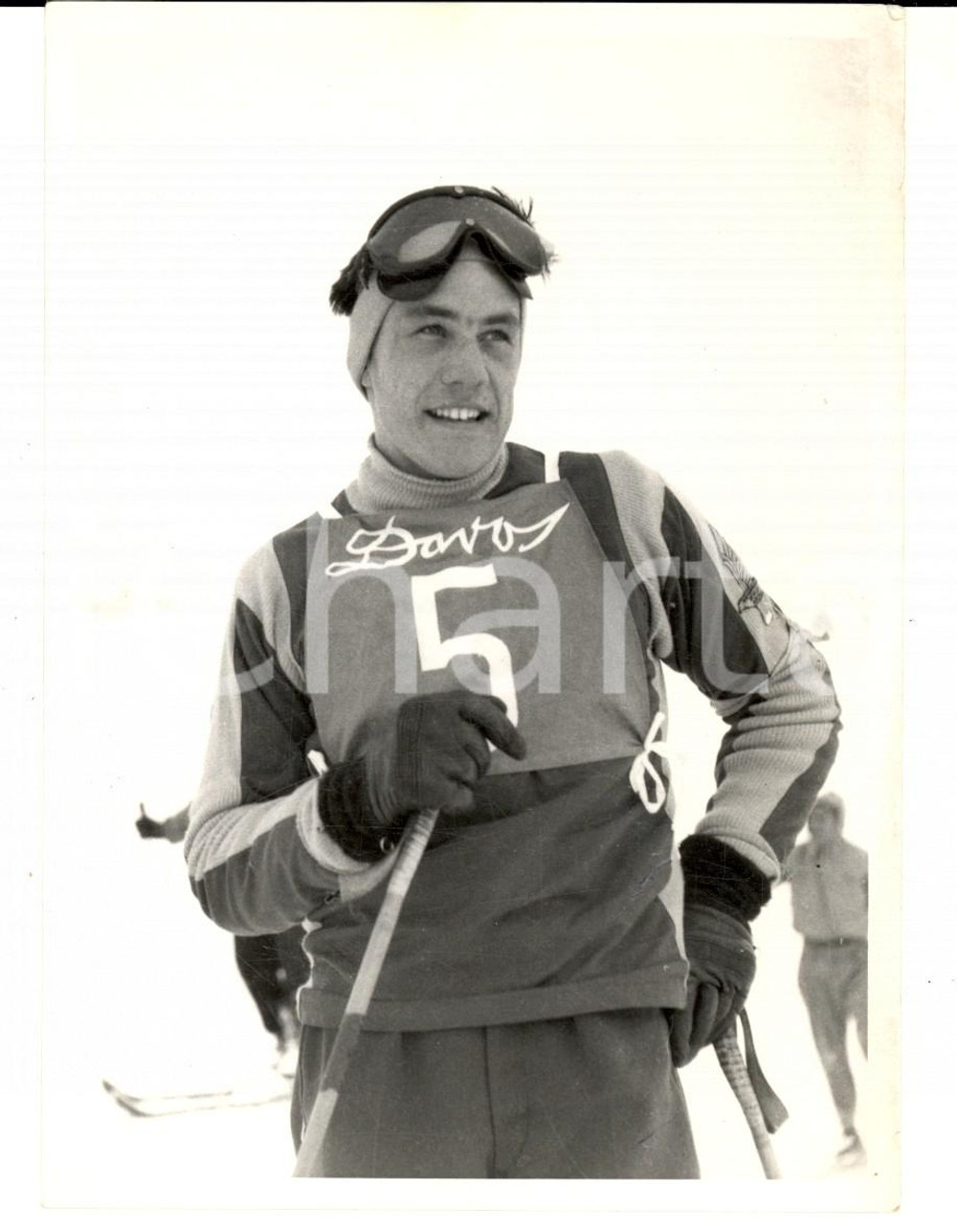 Fotografia d epoca originale 1950 ca SWITZERLAND Campionati SCI ALPINO Ritratto di Roger STAUB Foto 1