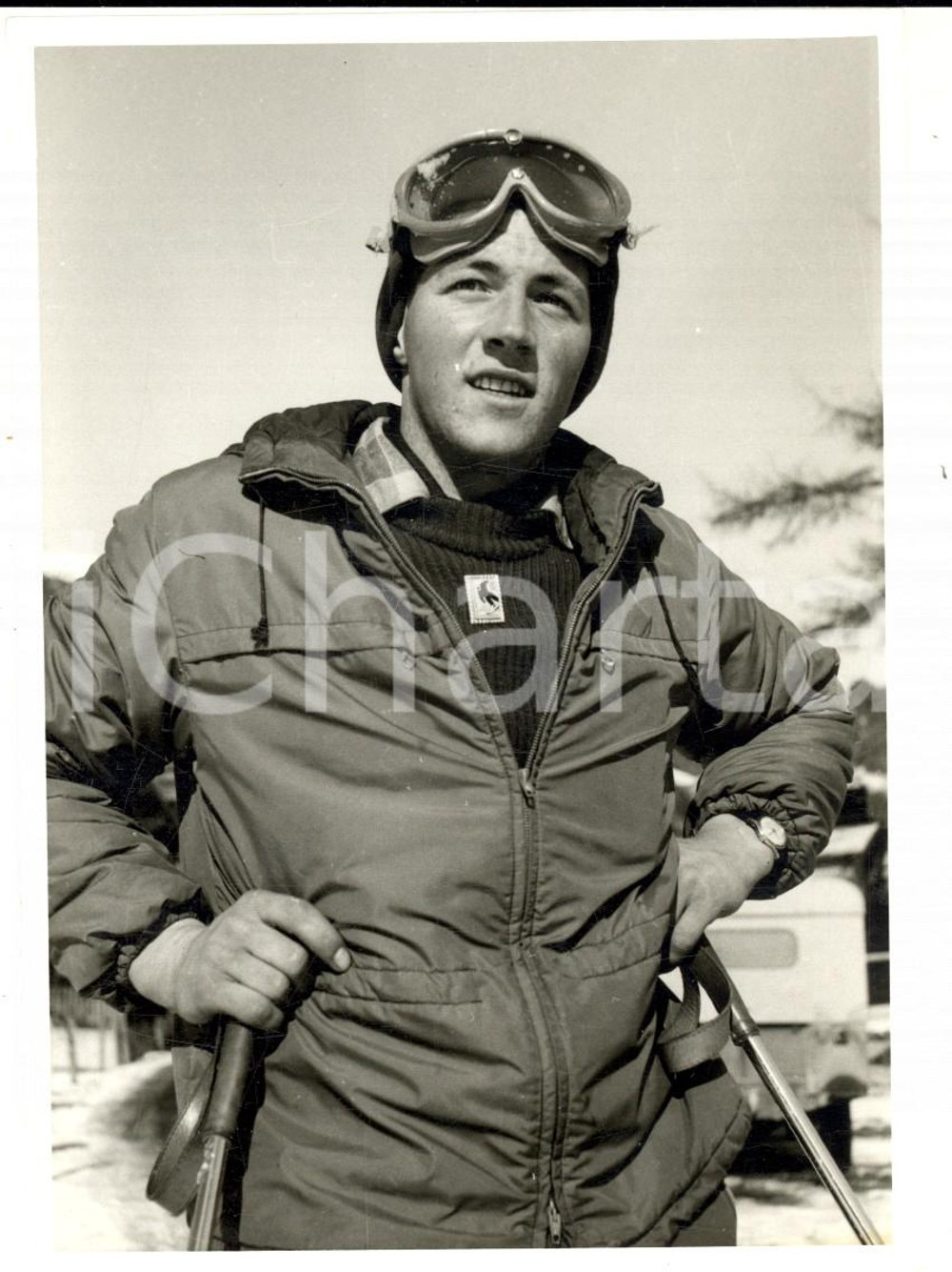 Fotografia d epoca originale 1950 ca SWITZERLAND Campionati SCI ALPINO Rupert SUTER Foto ritratto 1