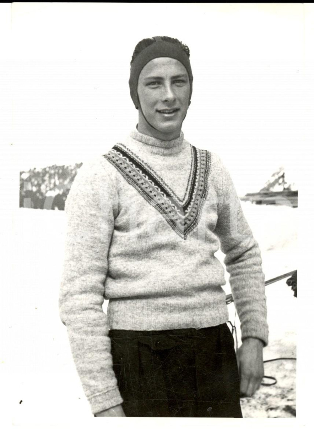 Fotografia d epoca originale 1950 ca SWITZERLAND Campionati SCI ALPINO Ritratto di Remo KURATH Foto 1