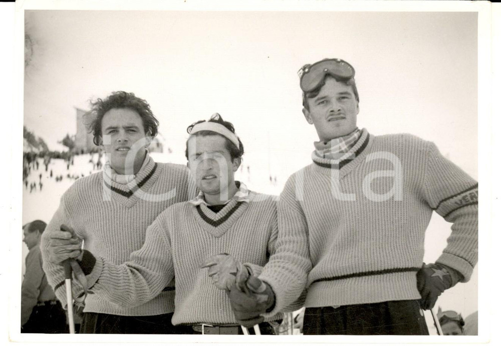 Fotografia d epoca originale 1950 ca SWITZERLAND Campionati SCI ALPINO Ritratto dei fratelli FELLAY Foto 1