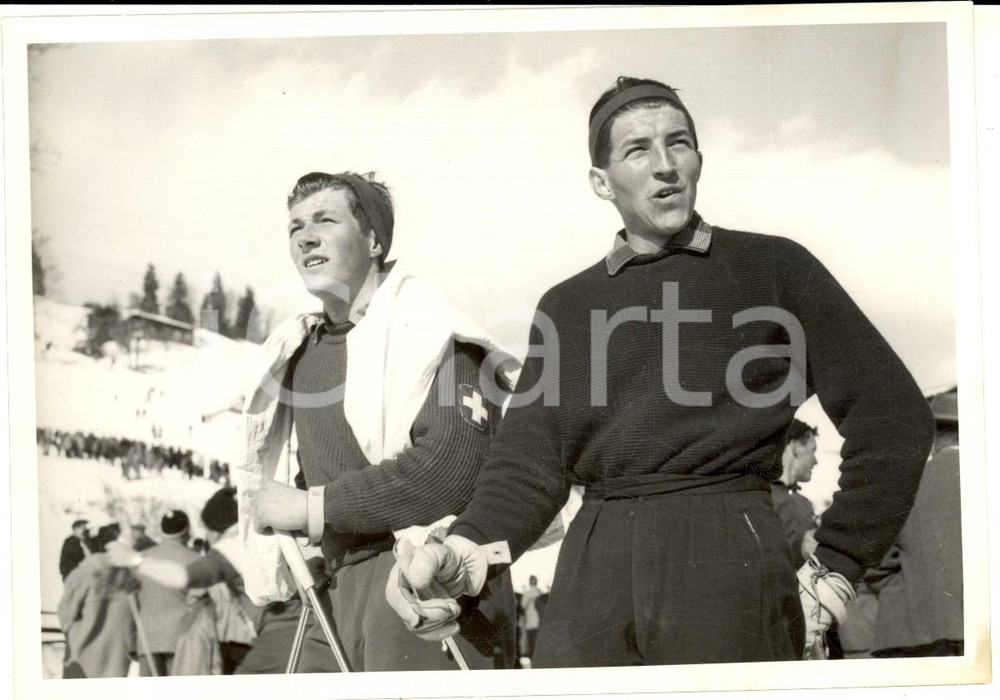 Fotografia d epoca originale 1950 ca SWITZERLAND Campionati SCI ALPINO Rupert e Kaspar SUTER Foto 1