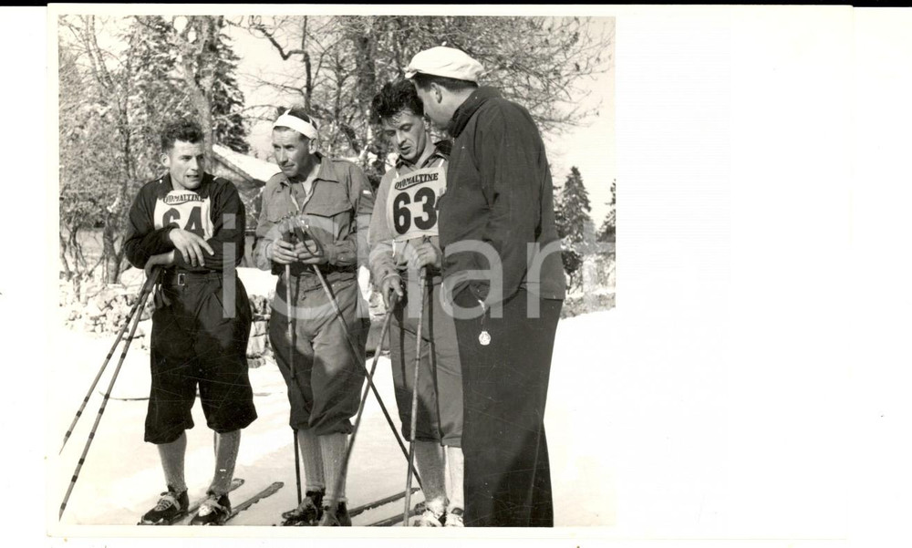Fotografia d epoca originale 1950 ca SWITZERLAND Campionati SCI ALPINO Fritz KOCHER Werner ZWIGLI e compagni 1