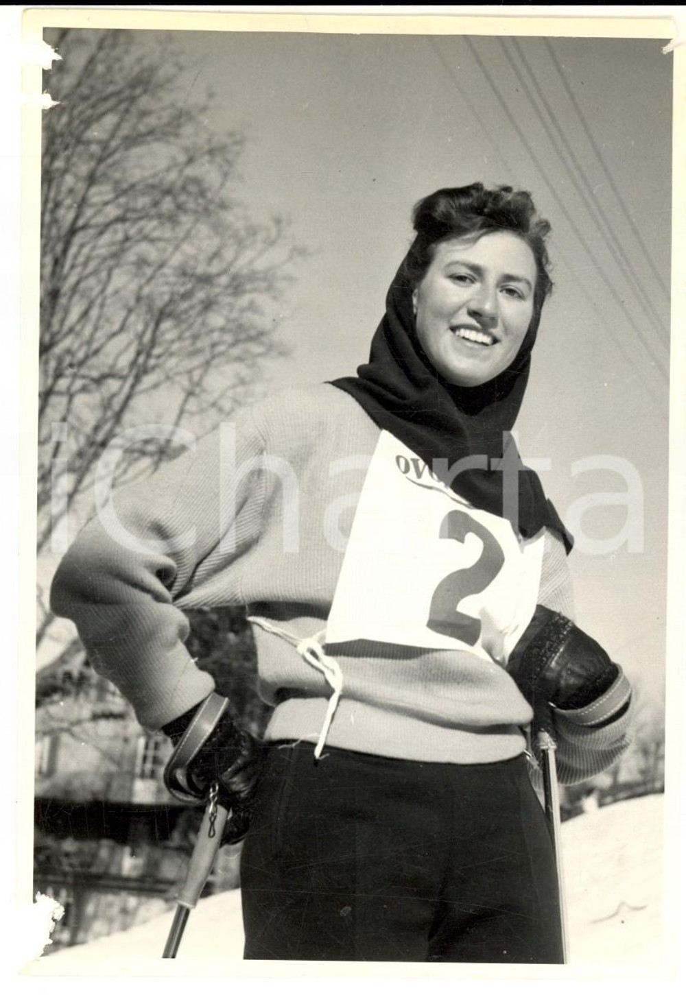 Fotografia d epoca originale 1950 ca SWITZERLAND Campionati SCI ALPINO Ritratto Rose Marie REICHENBACH Foto 1