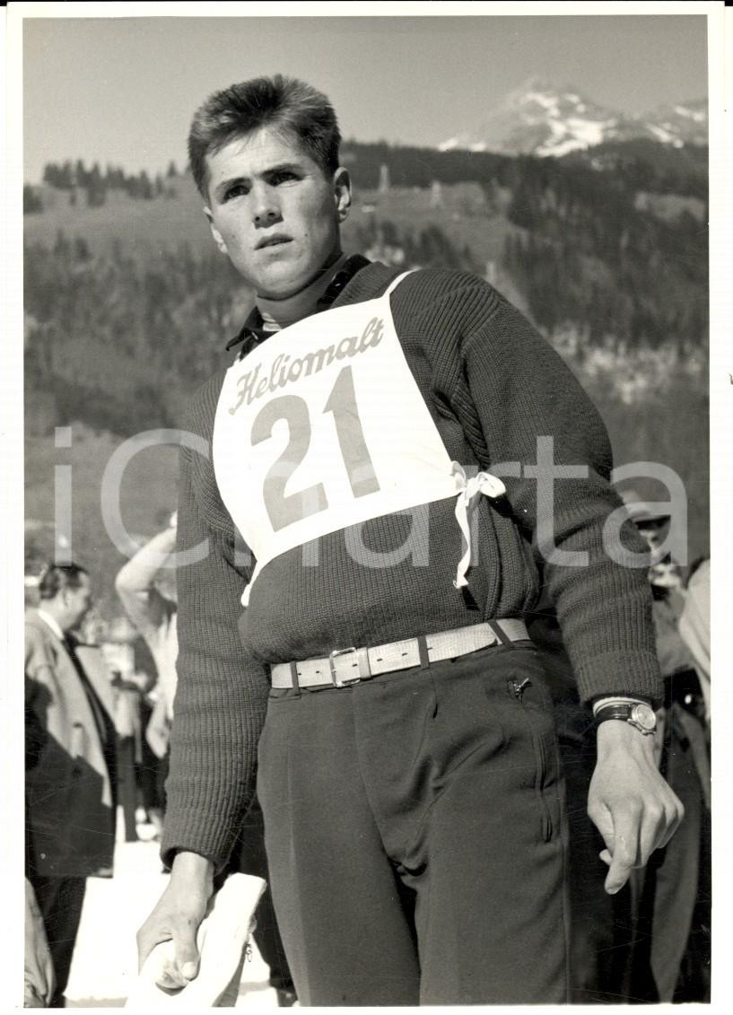 Fotografia d epoca originale 1950 ca SWITZERLAND Campionati SCI ALPINO Ritratto di Hanskurt HAUSWIRTH Foto 1